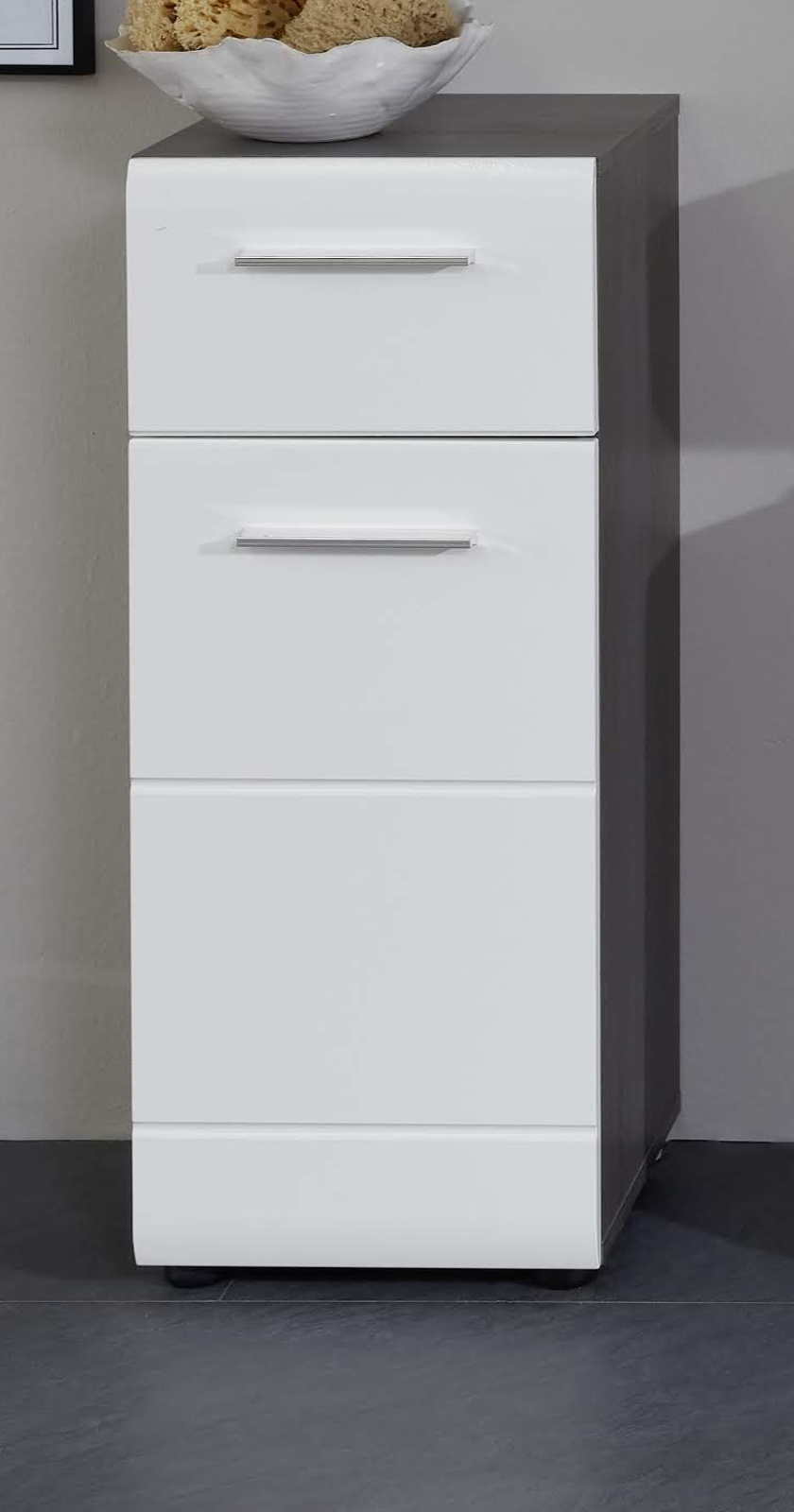 Bad Unterschrank Hochglanz weiß Sardegna grau