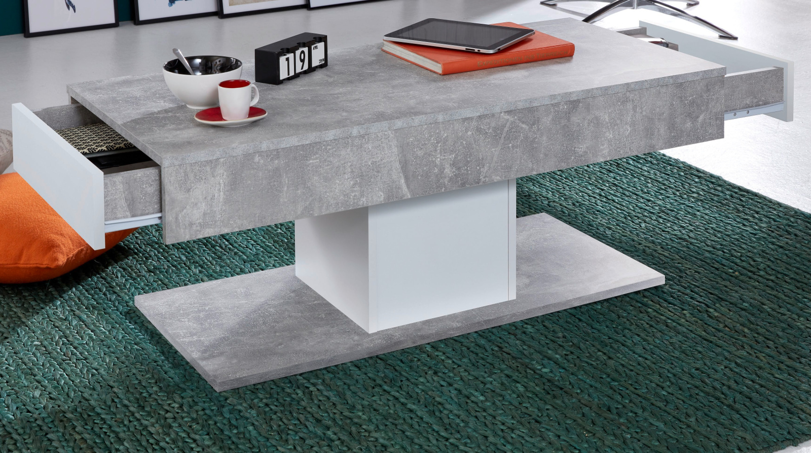 Couchtisch Universal Stone Design grau und weiß 110 cm