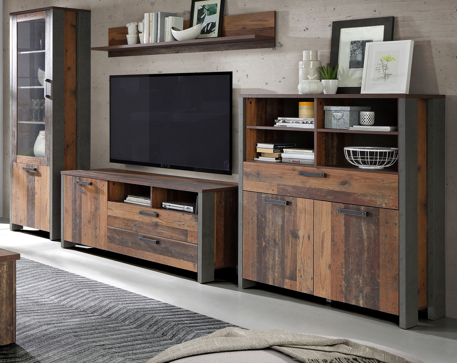 Wohnwand Clif In Old Used Wood Shabby 4 Teilig