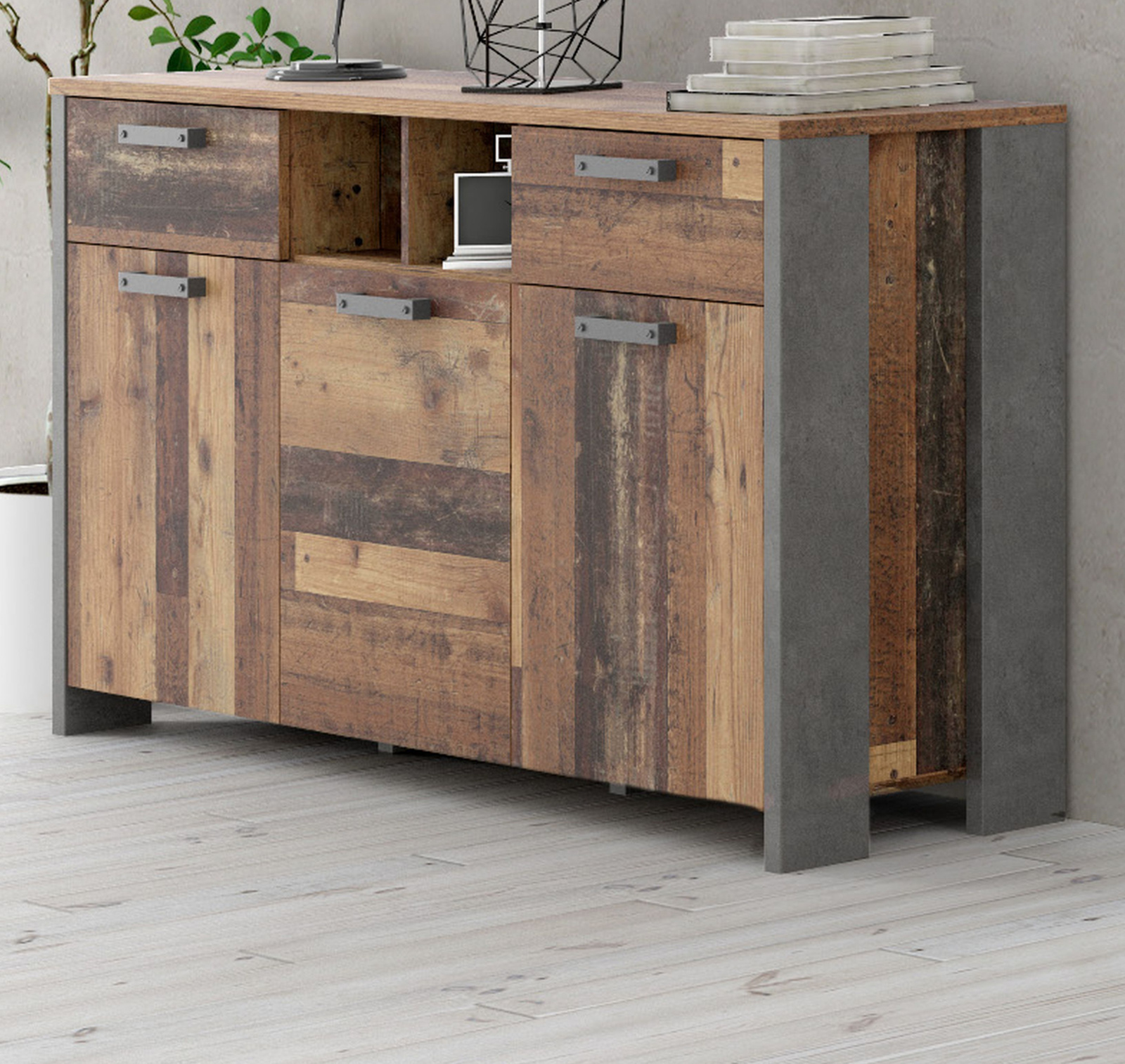 Sideboard Clif 3 Turen 2 Schubladen Optik Old Wood Vintage Von