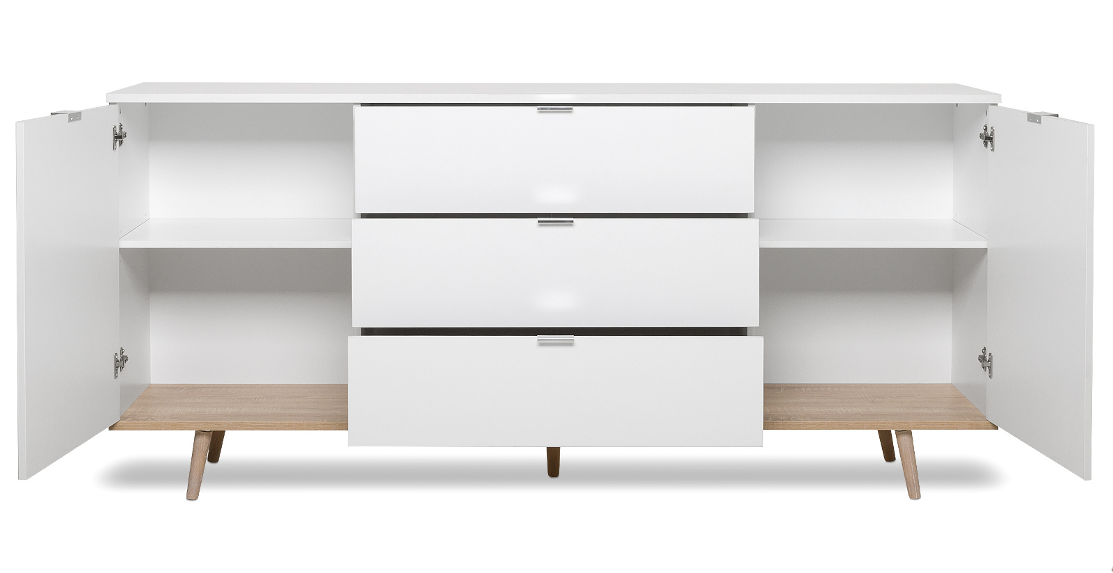 Sideboard Göteborg matt weiß und Eiche massiv 180 cm