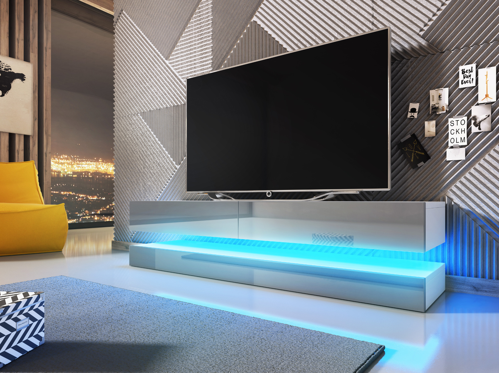 TV-Lowboard Bird Hochglanz grau mit Beleuchtung 140 cm