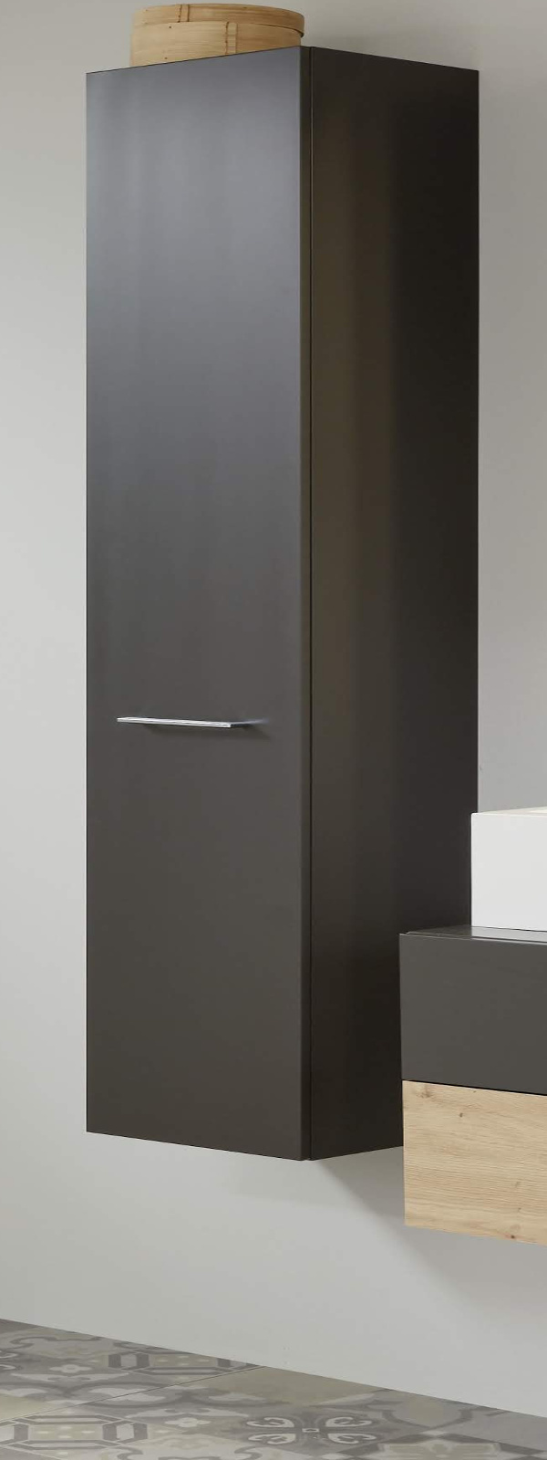 Badmobel Hochschrank One Grau Matt Lack 35 X 160 Cm
