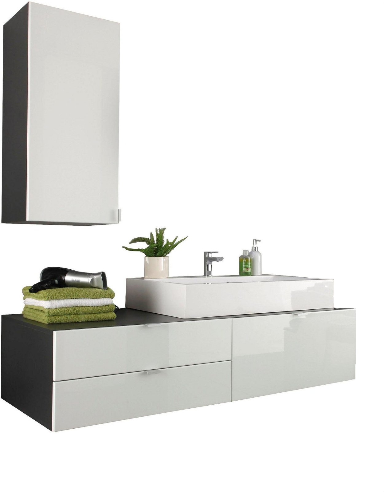 Badmöbel Set 2-teilig "Beach" Hochglanz weiß und grau