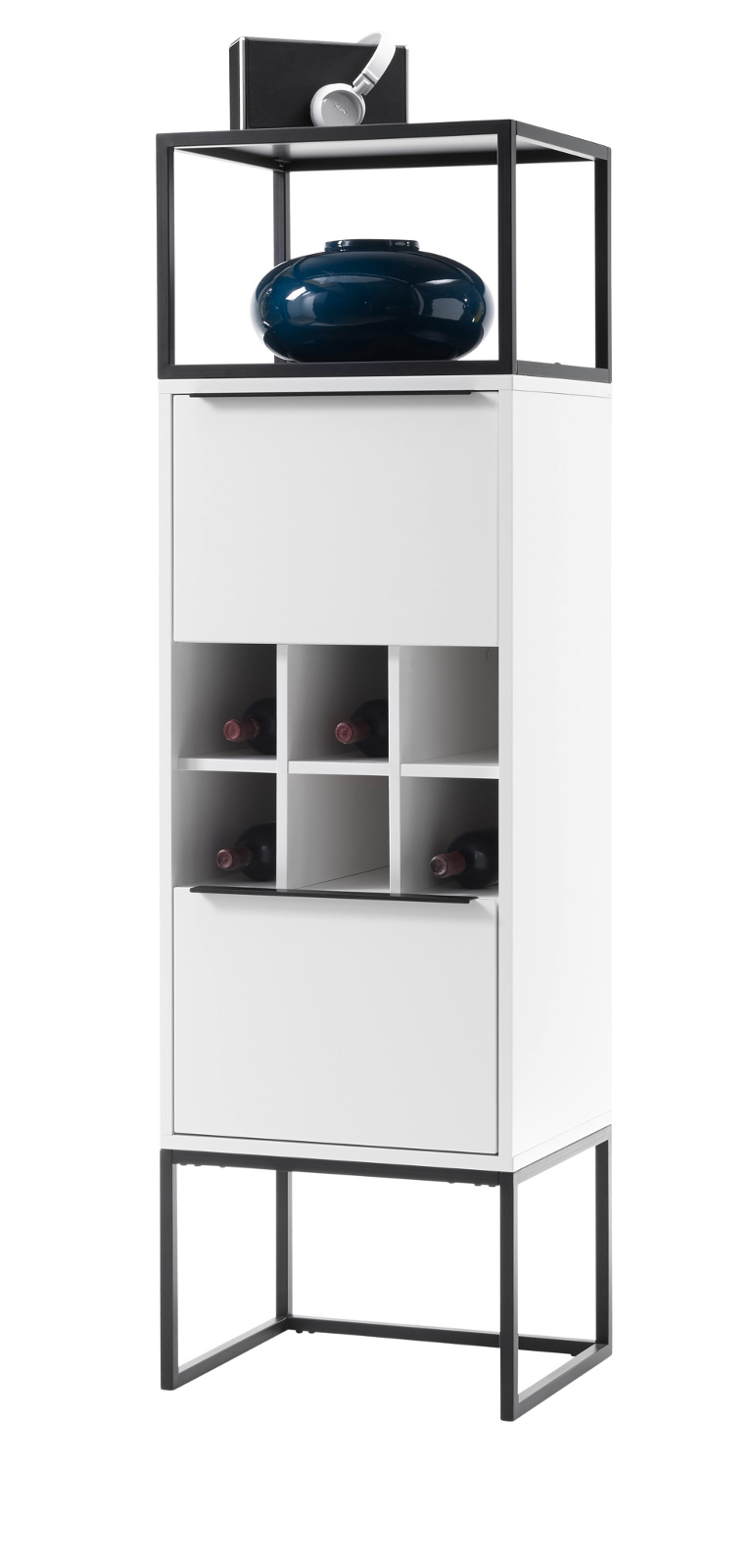 Vitrine Lille in weiß mit Metallgestell 50 x 165 cm Standregal Lille in weiß mit Metallgestell 50x165 cm