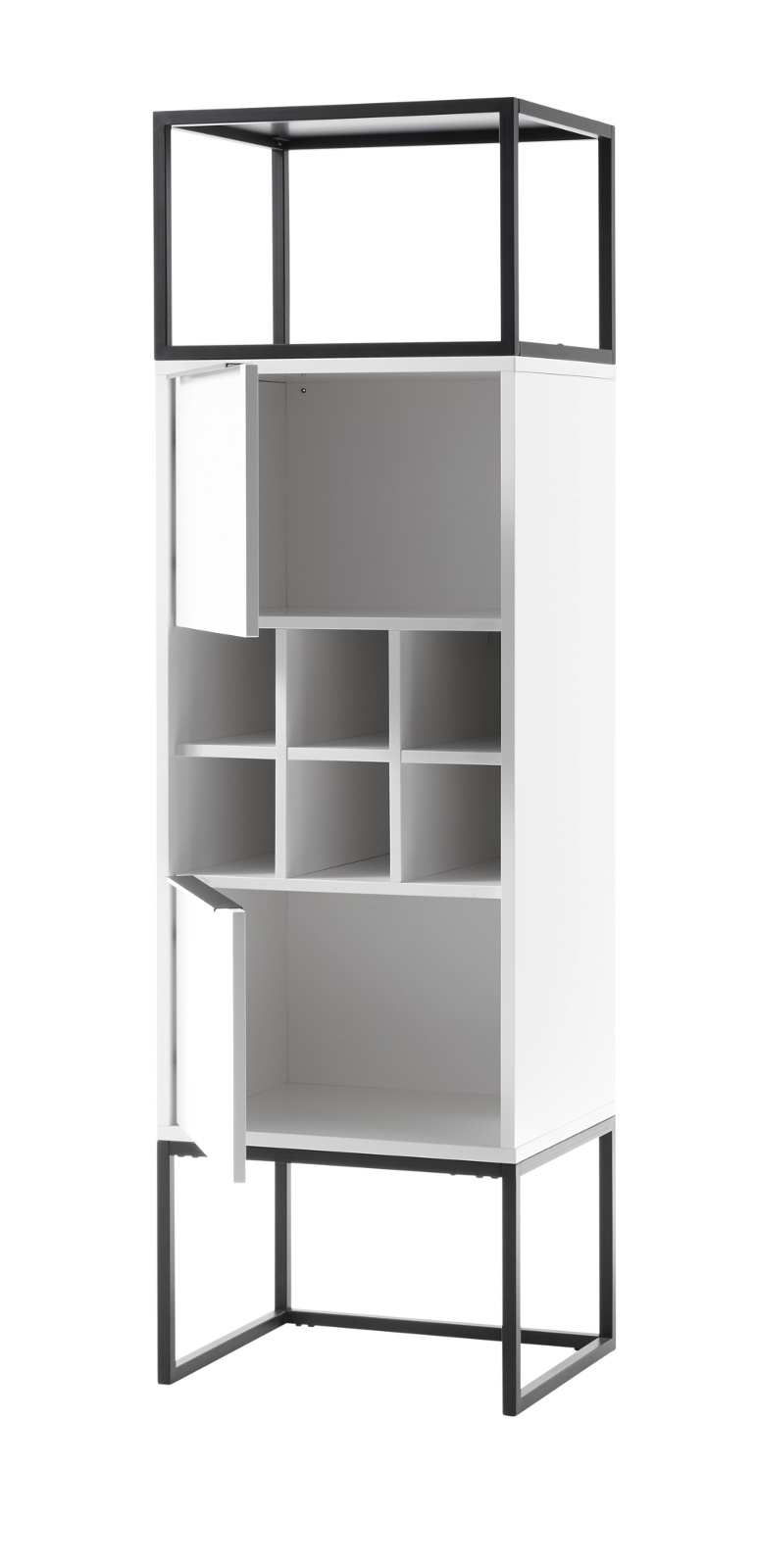 Vitrine Lille in weiß mit Metallgestell 50 x 165 cm Standregal Lille in weiß mit Metallgestell 50x165 cm