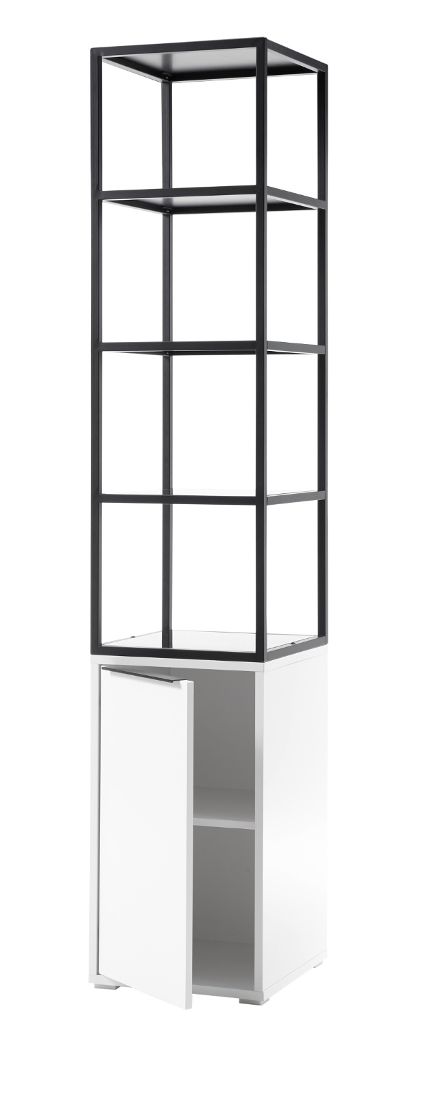 Standregal Lille in weiß mit Metallgestell 50x165 cm Regalbild 3 Regale & 1 Tür weiß Finori | Emob