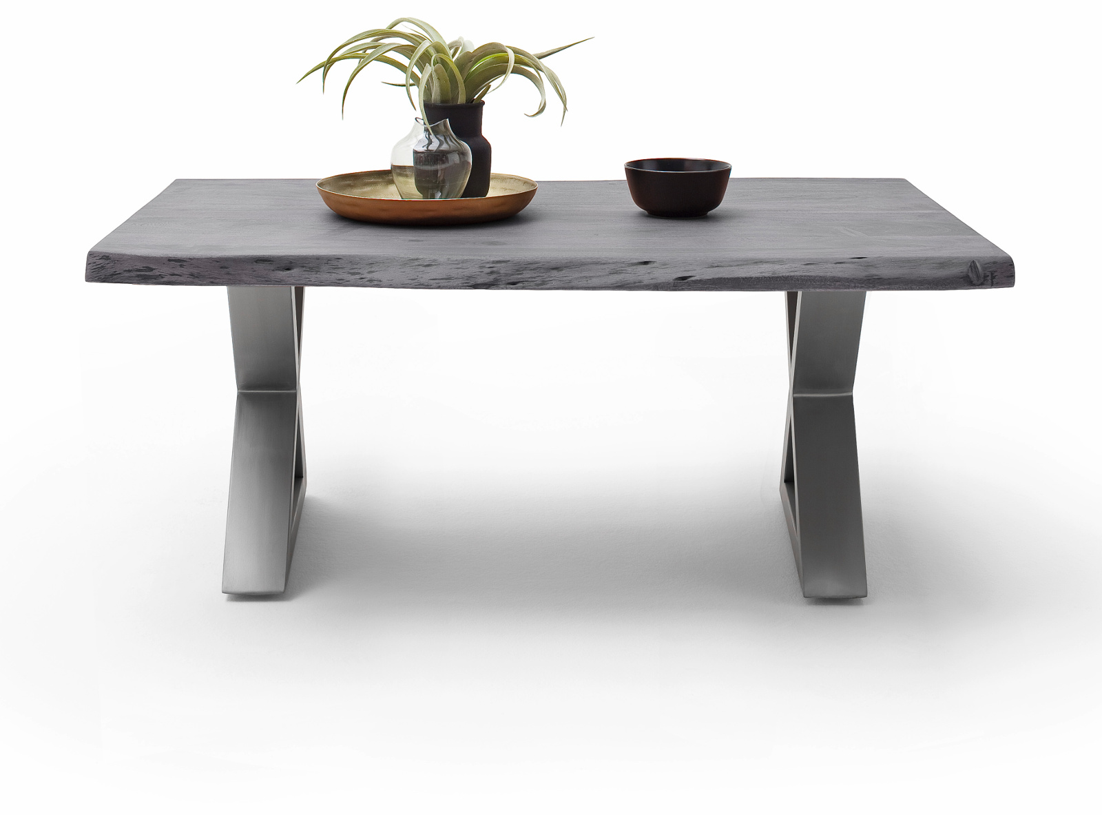 Couchtisch "Cartagena" Akazie massiv grau und Edelstahl