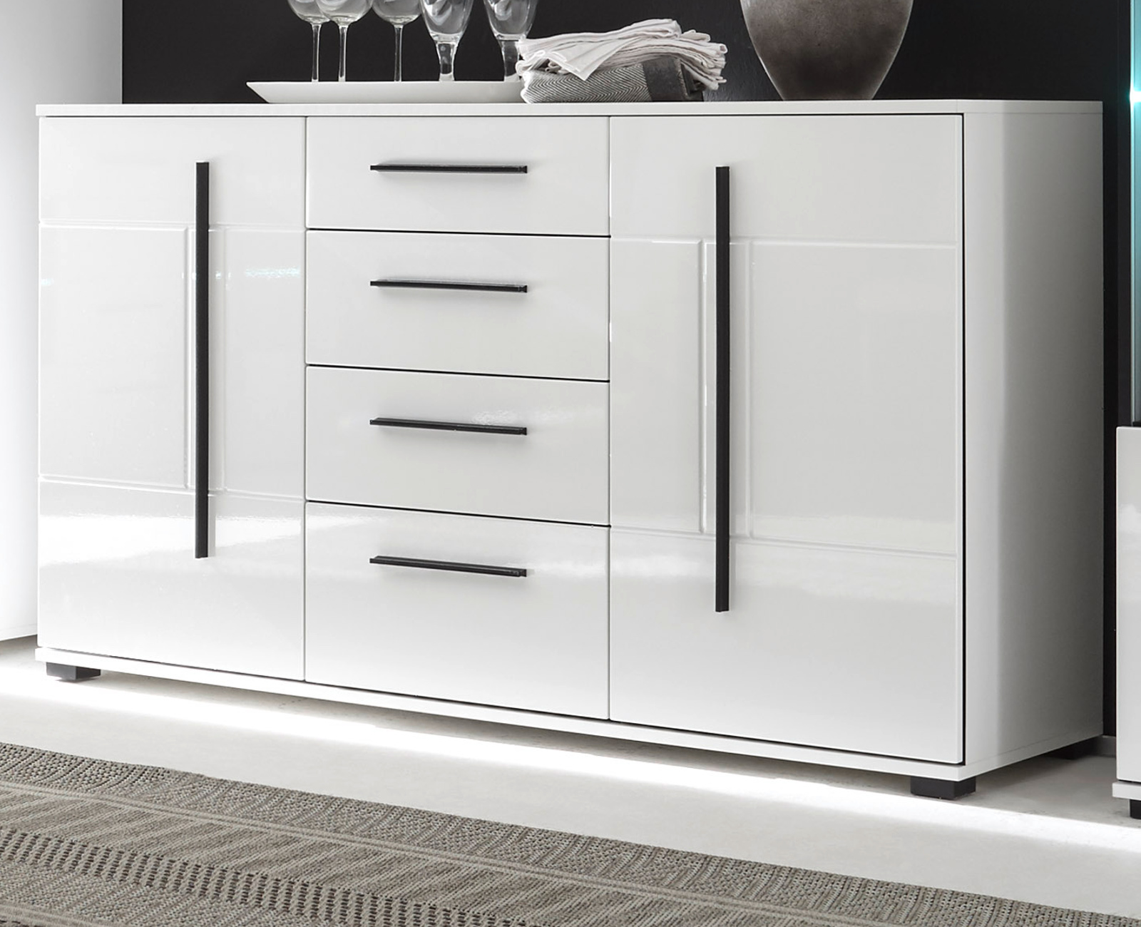 Sideboard "Design-D" in Hochglanz weiß 150 x 86 cm