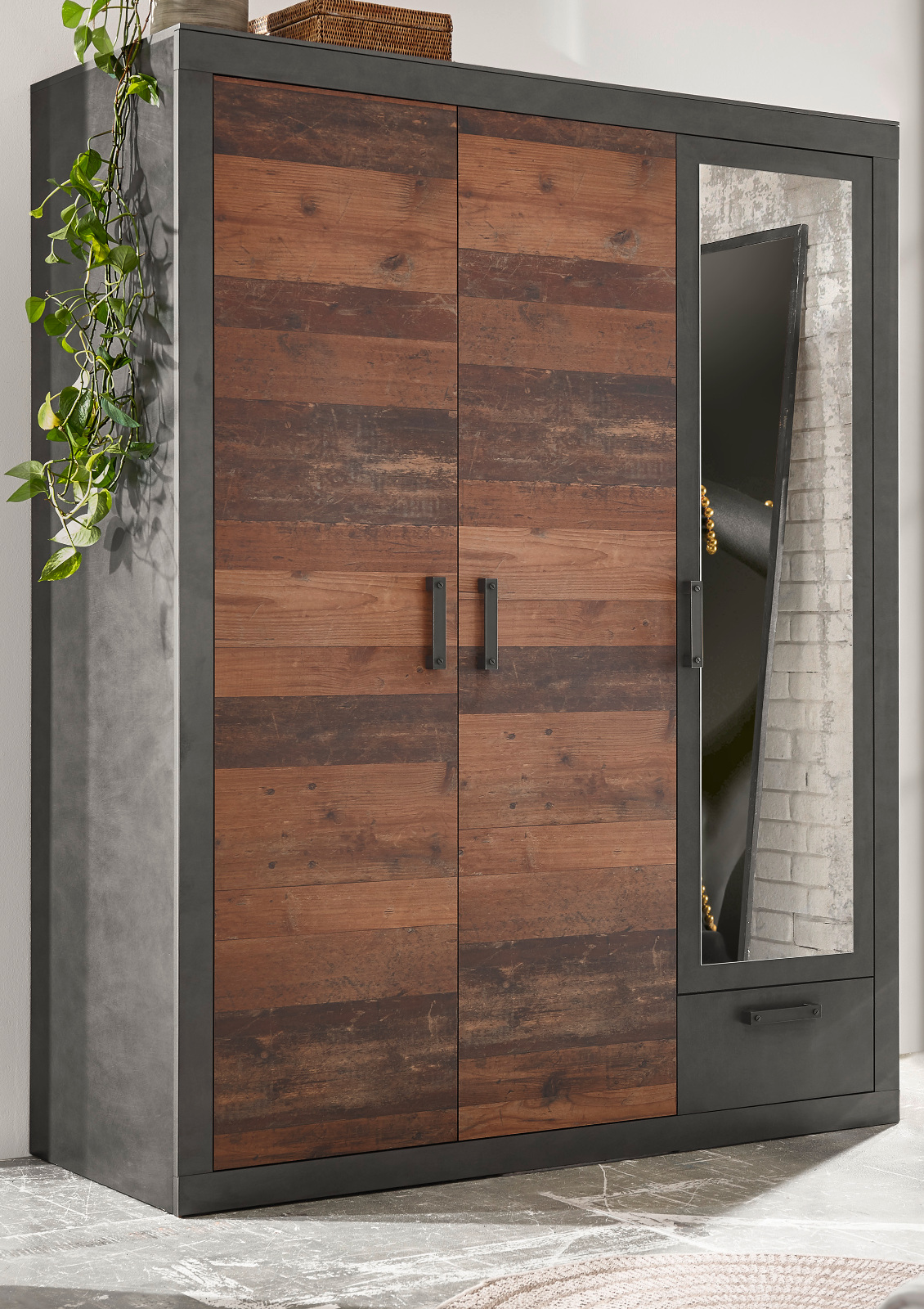 Kleiderschrank "Ward" in Old Used Wood und Matera grau