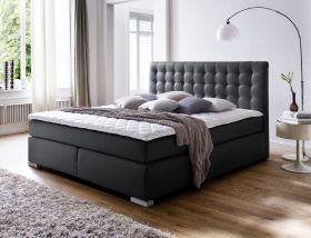 Boxspringbett Isabelle 160 x 200 cm Leder Optik schwarz Taschenfederkern Matratze Boxspringbett Isabelle 160 x 200 cm Leder Optik schwarz Taschenfederkern Matratze