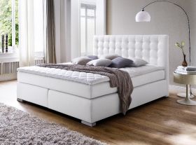 Boxspringbett Isabelle 160 x 200 cm Leder Optik weiß Taschenfederkern Matratze Boxspringbett Isabelle 160 x 200 cm Leder Optik weiß Taschenfederkern Matratze