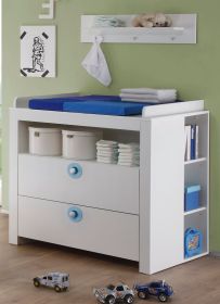 Babyzimmer Wickelkommode Olivia in weiß und blau Set 3 tlg. Wickeltisch mit Regal und Wandregal 96 cm
