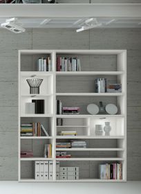 Wohnwand Bücherwand MDor Dekor Lack weiß matt LED-Beleuchtung Breite 181 cm