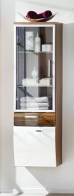 Badezimmer Hochschrank Rima in Walnuss und weiß Hochglanz Badschrank hängend 40 x 135 cm