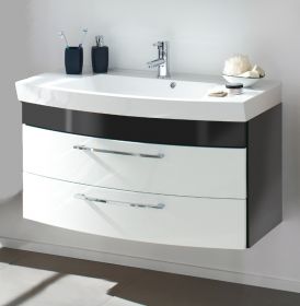 Badezimmer Waschbeckenunterschrank Rima in weiß und anthrazit Hochglanz inkl. Waschbecken hängend 100 x 57 cm