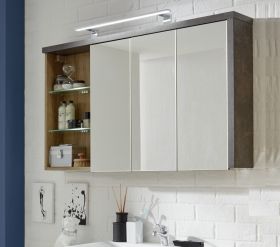 Spiegelschrank Bay 3-t�rig 3D Eiche Riviera Honig und grau Beton Design 120 cm Spiegellampe
