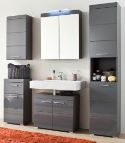 Badezimmer Badmöbel Set Amanda in grau Hochglanz Badkombination 5-teilig 163 x 190 cm Badezimmer Badmöbel Set Amanda in grau Hochglanz Badkombination 5-teilig 163 x 190 cm