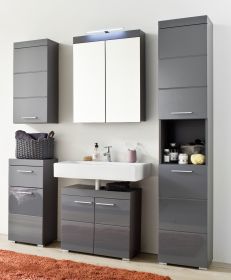 Badezimmer Badmöbel Set Amanda Hochglanz grau inkl. LED-Beleuchtung Badkombination 6-teilig Badezimmer Badmöbel Set Amanda Hochglanz grau inkl. LED-Beleuchtung Badkombination 6-teilig