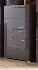 Badezimmer Midischrank Amanda in grau Hochglanz Badschrank 73 x 132 cm Badezimmer Midischrank Amanda in grau Hochglanz Badschrank 73 x 132 cm