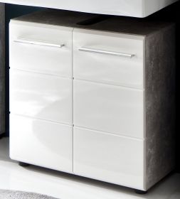 Badezimmer Waschbeckenunterschrank Nano in weiß Hochglanz und Stone Design grau Badschrank 60 x 60 cm
