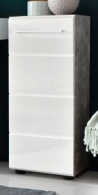 Badezimmer Unterschrank Nano in weiß Hochglanz und Stone Design grau Badschrank hängend 32 x 82 cm