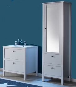 Badmöbel Set Ole weiß 3-teilig Badezimmer mit Unterschrank Keramik-Waschbecken und Hochschrank mit Spiegeltür
