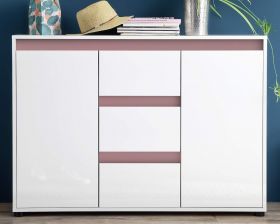 Sideboard Anrichte Sol in Lack Hochglanz weiß und altrosa Kommode 119 x 84 cm rosa