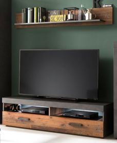 TV-Lowboard und Wandboard Indy in Shabby Vintage mit Matera grau 2-teiliges Set Old Used 139 cm TV-Lowboard und Wandboard Indy in Shabby Vintage mit Matera grau 2-teiliges Set Old Used 139 cm