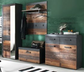 Garderobe Indy in Old Used Wood mit grau 4-teilig (265 x 192 cm) Garderobe Indy in Old Used Wood mit grau 4-teilig (265 x 192 cm)