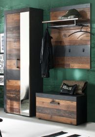 Garderobe Indy in Old Used Wood mit grau 3-teilig (160 x 192 cm) Garderobe Indy in Old Used Wood mit grau 3-teilig (160 x 192 cm)