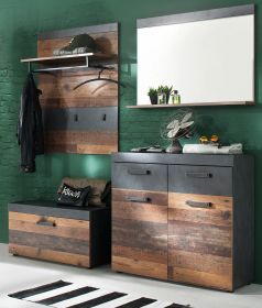 Garderobe Indy in Old Used Wood mit grau 4-teilig (185 x 192 cm) Garderobe Indy in Old Used Wood mit grau 4-teilig (185 x 192 cm)