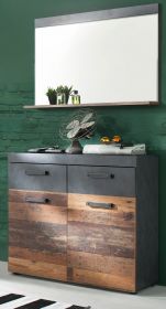 Garderobe Indy 2-teilig in Used Wood Shabby mit Matera grau 90 x 192 cm mit Schuhschrank und Spiegel Garderobe Indy 2-teilig in Used Wood Shabby mit Matera grau 90 x 192 cm mit Schuhschrank und Spiegel