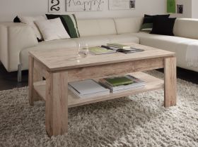 Couchtisch in Eiche San Remo Sand 110 x 47 cm Holztisch mit Ablage Couchtisch in Eiche San Remo Sand 110 x 47 cm Holztisch mit Ablage