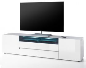 TV-Lowboard Vicenza in weiß Hochglanz lackiert - Fernsehtisch 203 x 49 cm