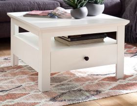 Couchtisch Baxter in weiß 70 x 70 cm im Landhausstil mit Schublade Couchtisch Baxter in weiß 70 x 70 cm im Landhausstil mit Schublade