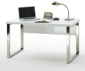 Schreibtisch Sydney in weiß Hochglanz lackiert Laptoptisch für Homeoffice und Büro 140 x 70 cm