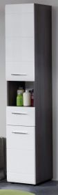 Badezimmer Hochschrank Line in weiß Hochglanz und Sardegna grau Rauchsilber 30 x 182 cm Badezimmer Hochschrank Line in weiß Hochglanz und Sardegna grau Rauchsilber 30 x 182 cm