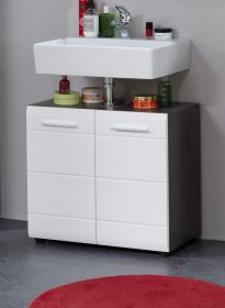 Badezimmer Waschbeckenunterschrank Line in weiß Hochglanz und grau Badschrank 60 x 57 cm Badezimmer Waschbeckenunterschrank Line in weiß Hochglanz und grau Badschrank 60 x 57 cm