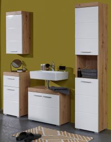Badezimmer Badm�bel Set Amanda in wei� Hochglanz und Eiche Badkombination 4-teilig 163 x 190 cm