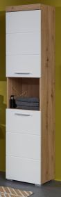 Badezimmer Hochschrank Amanda in weiß Hochglanz und Asteiche Badschrank 37 x 190 cm Badezimmer Hochschrank Amanda in weiß Hochglanz und Asteiche Badschrank 37 x 190 cm