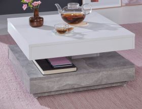 Couchtisch in wei� und Stone Design grau Wohnzimmertisch drehbar quadratisch 70 x 70 cm mit Ablage