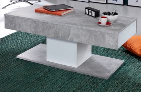 Couchtisch Universal in Stone Design grau und weiß mit 2 x Schubkasten Wohnzimmertisch 110 x 50 cm Säulentisch