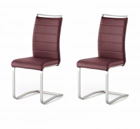 2 x Stuhl Pescara in Bordeaux Kunstleder und Edelstahl Freischwinger mit Griffleiste Flachrohr Esszimmerstuhl 2er Set