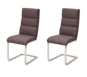 2 x Stuhl Giulia in Braun Nubuklederoptik und Edelstahl Freischwinger mit Griff hinten Flachrohr Esszimmerstuhl 2er Set