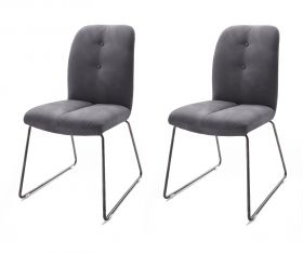 2 x Stuhl Tessera in Grau Kunstleder und Kufengestell Anthrazit lackiert Esszimmerstuhl 2er Set