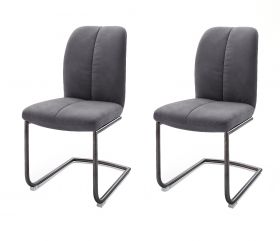 2 x Stuhl Tessera in Grau Kunstleder und Freischwinger Anthrazit lackiert Esszimmerstuhl 2er Set