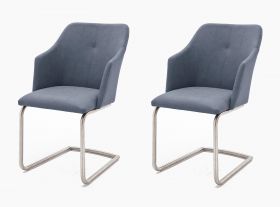 2 x Stuhl Madita in Graublau Kunstleder und Edelstahl Freischwinger Esszimmerstuhl 2er Set Armlehnenstuhl Schalenstuhl