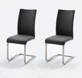 2 x Stuhl Arco in Schwarz Kunstleder und Edelstahl Freischwinger Flachrohr Esszimmerstuhl 2er Set