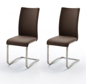 2 x Stuhl Arco in Braun Kunstleder und Edelstahl Freischwinger Flachrohr Esszimmerstuhl 2er Set